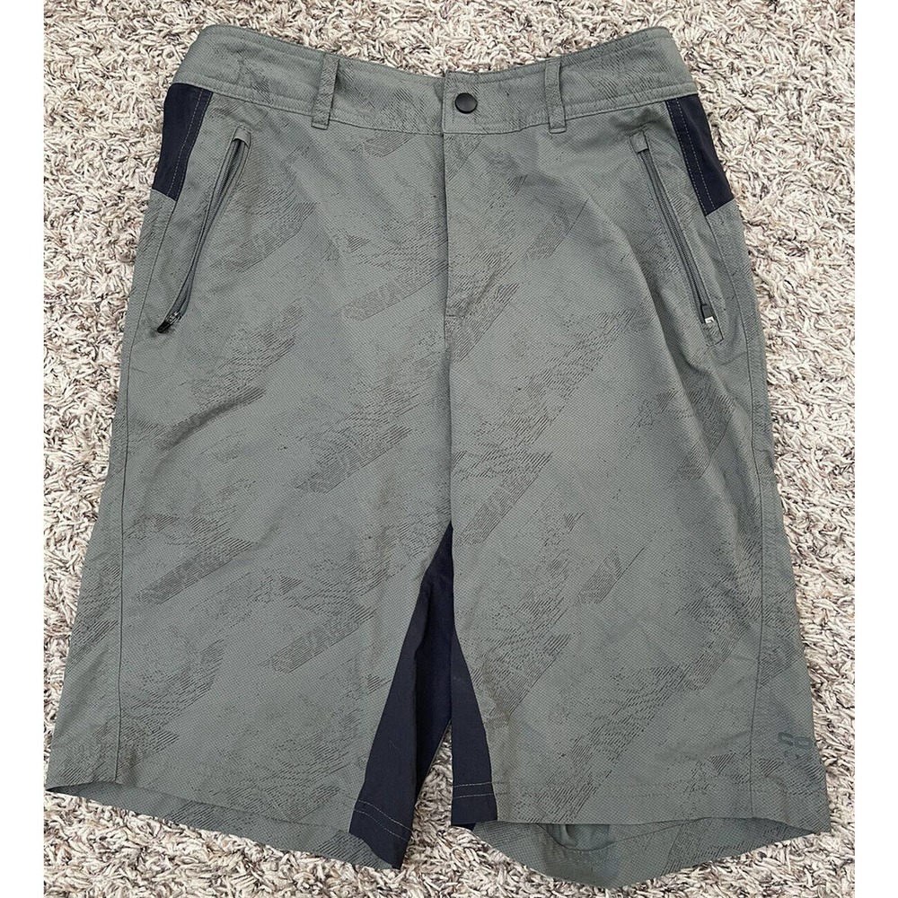 CO-OP Cycles Shorts Mens Small Gray Striped Padded Lined Cycling Mountain Bike